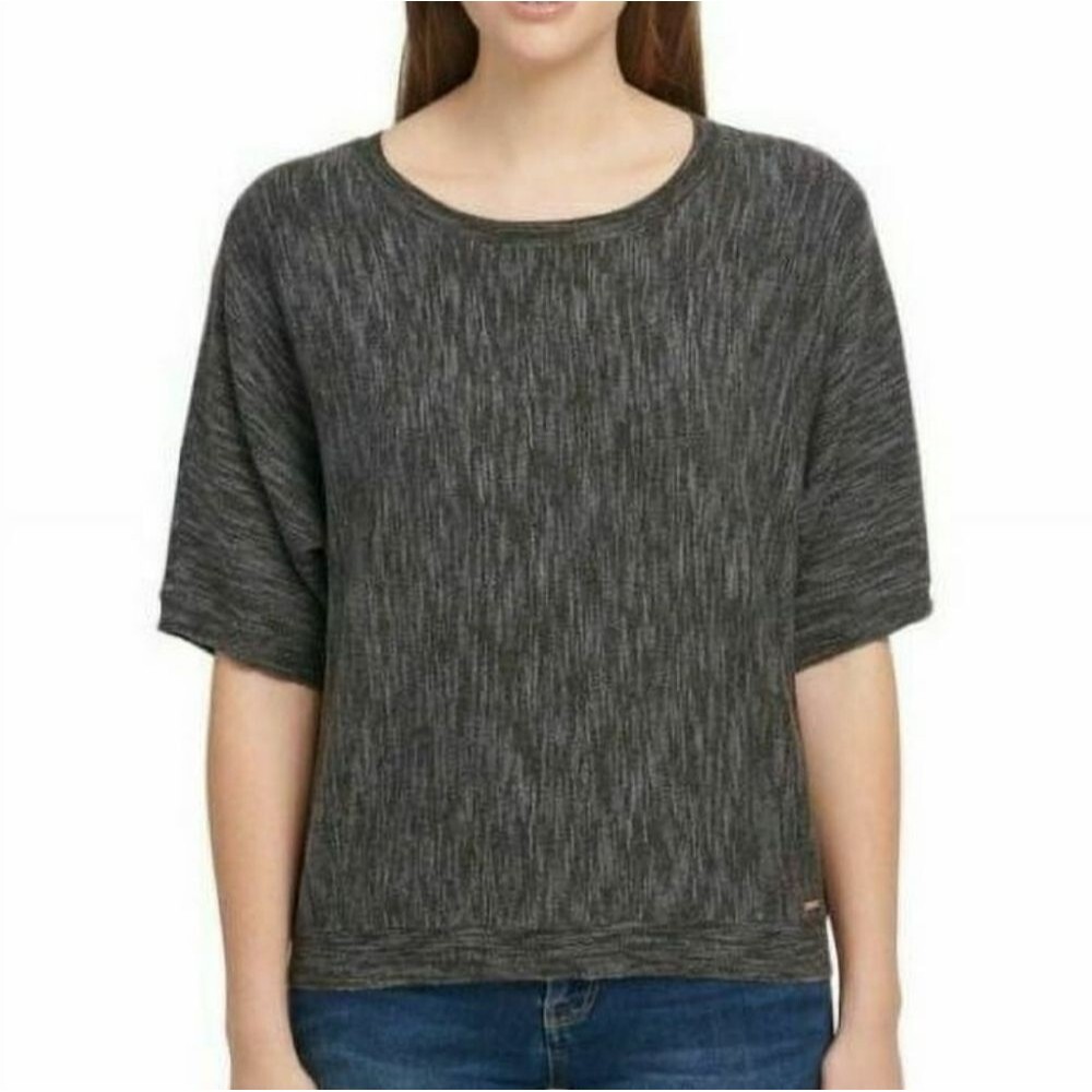 NWT DKNY Marbled Knit Short Sleeve Relaxed Fit Sweater, Size XL